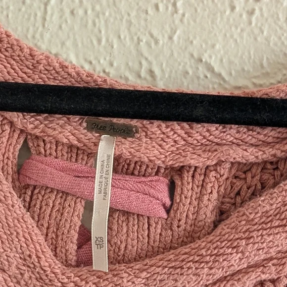 Free People Waffle Knit Lace Up Bow Back Pullover Sweater - Picture 3 of 5